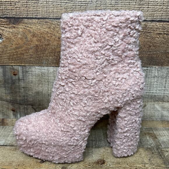 Shellys London High Heel Platform Boots Light Pink Sherpa Wool Effect Size 9 - Picture 5 of 13